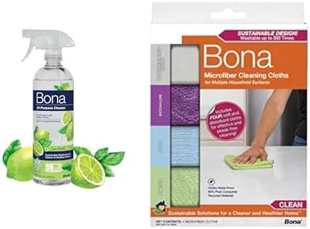 Bona All-Purpose Cleaner, Lime Basil Scent + Bona Microfiber Cleaning Cloths Multipack