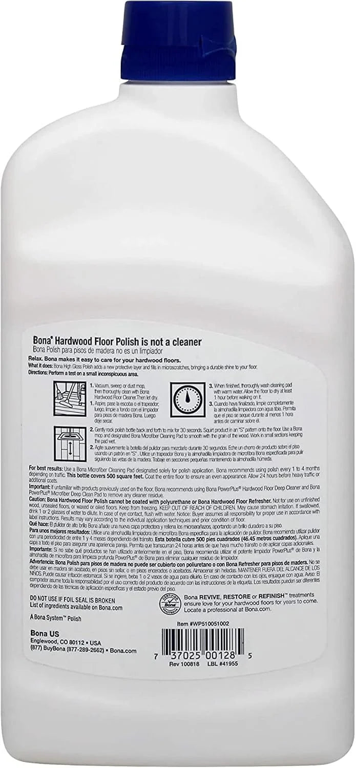 Bona Hardwood Floor Polish - High Gloss, 36 oz, Packaging may vary