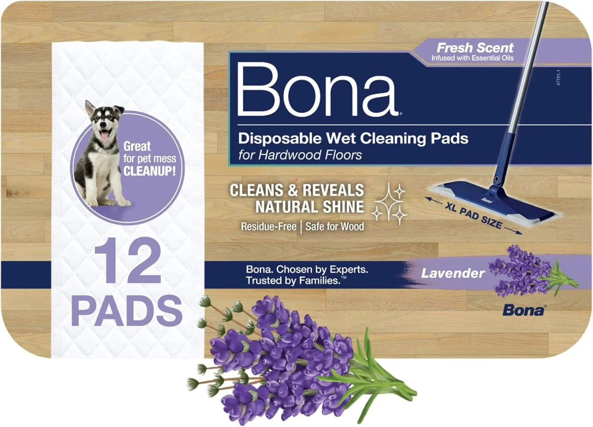 Bona® Disposable Wet Cleaning Pads for Hardwood Floors, Lavender Scent, (Pack of 6)