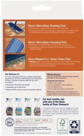 Bona Microfiber Pad 3-Pack includes Dusting, Cleaning, and Deep Cleaning Pad, for Hardwood and Multi-Surface Floors, fits Bona Family of Mops