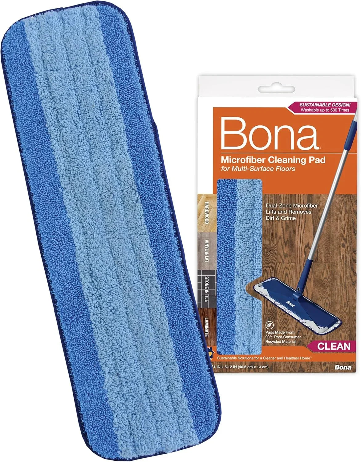 Bona Microfiber Cleaning Pad, for Hardwood and Hard-Surface Floors, fits Bona Family of Mops, 1 Pack, Blue