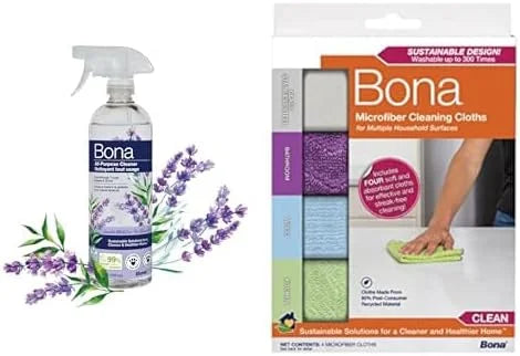 Bona All-Purpose Cleaner, Lavender White Tea Scent + Bona Microfiber Cleaning Cloths Multipack
