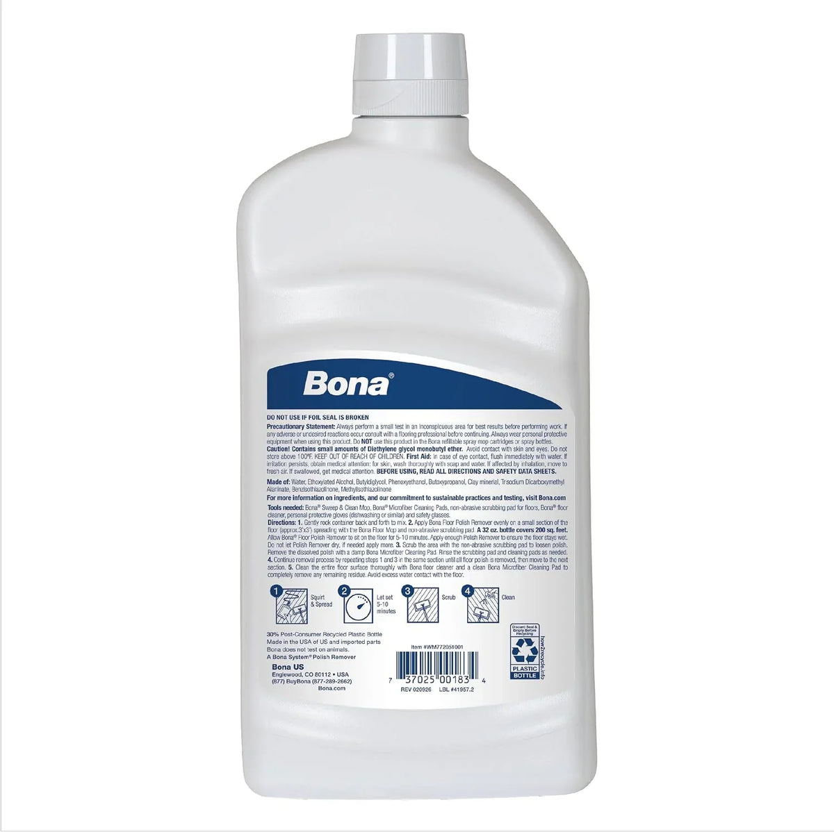 Bona Floor Polish Remover - Covers 200sqft - 32 Fl Oz