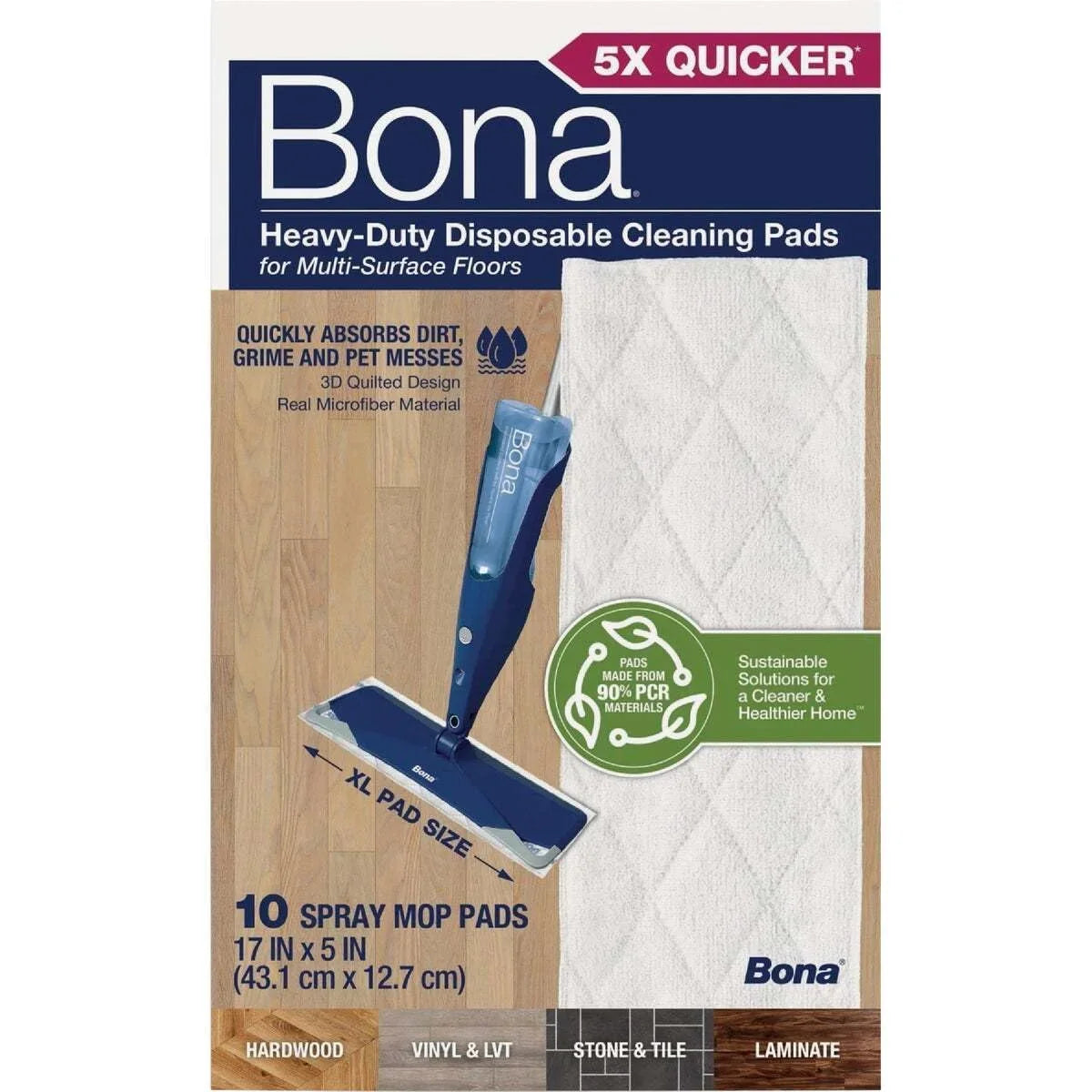Bona 16.5 in. Heavy-Duty Disposable Spray Mop Refill Cleaning Pads Unscented, 10-Count AX0003640